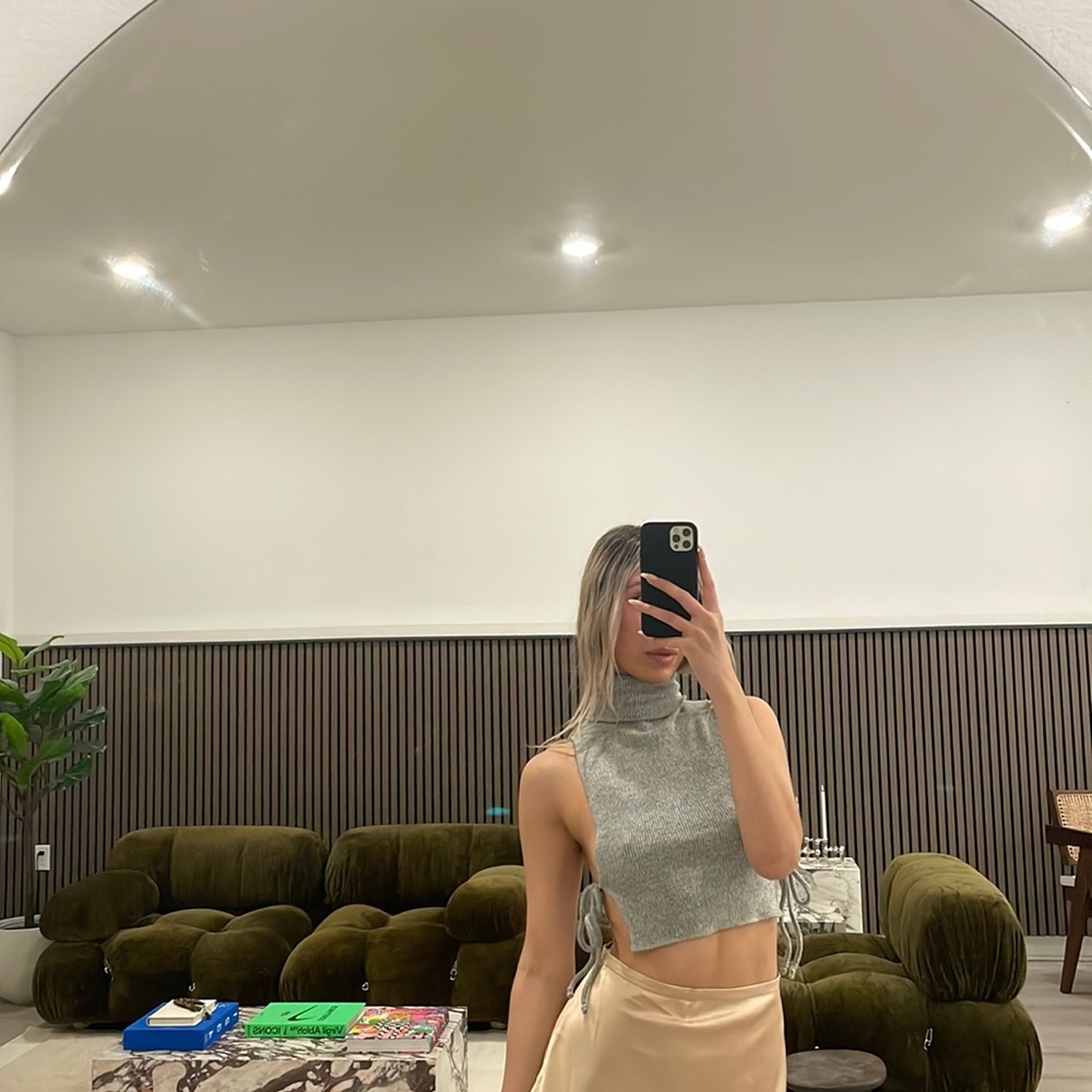 Are You Am I tie side cropped turtle neck (XS/grey)